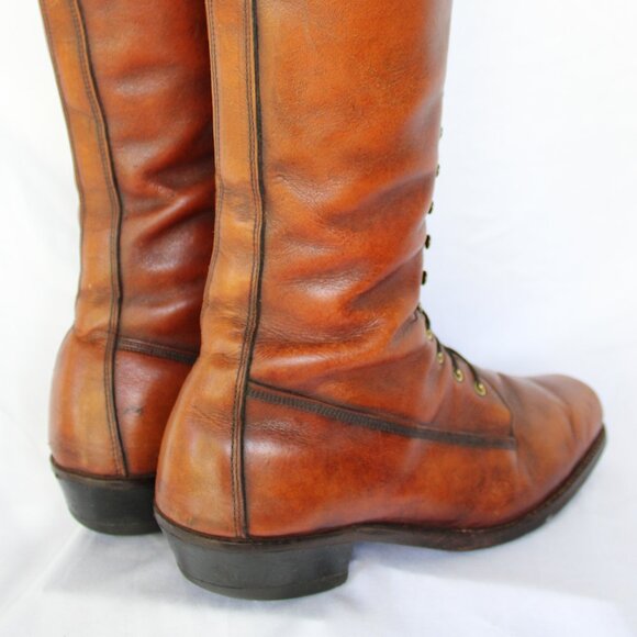 Vintage Frye Brown Leather Lace-up Equestrian Riding campus Black label Boots - Picture 8 of 12